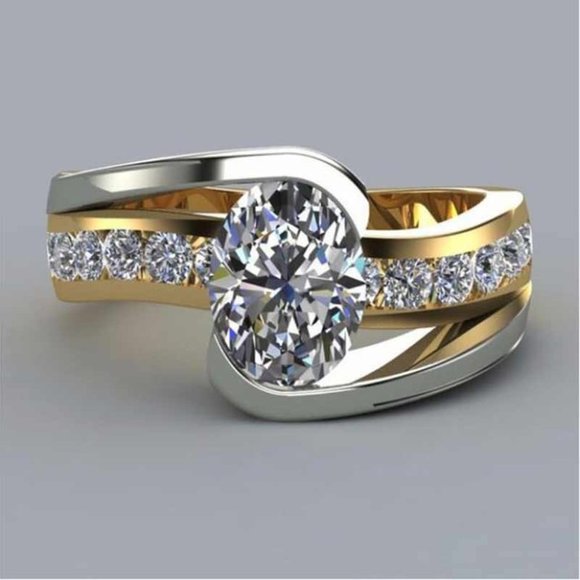 Charming Oval Clear Zircon Three Lines Anillos Dainty Ring for Women VIP513